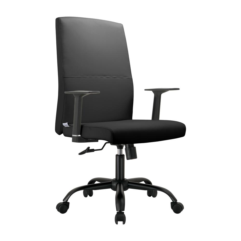 Evander Series Office Guest Chair in Black Leather. Picture 1