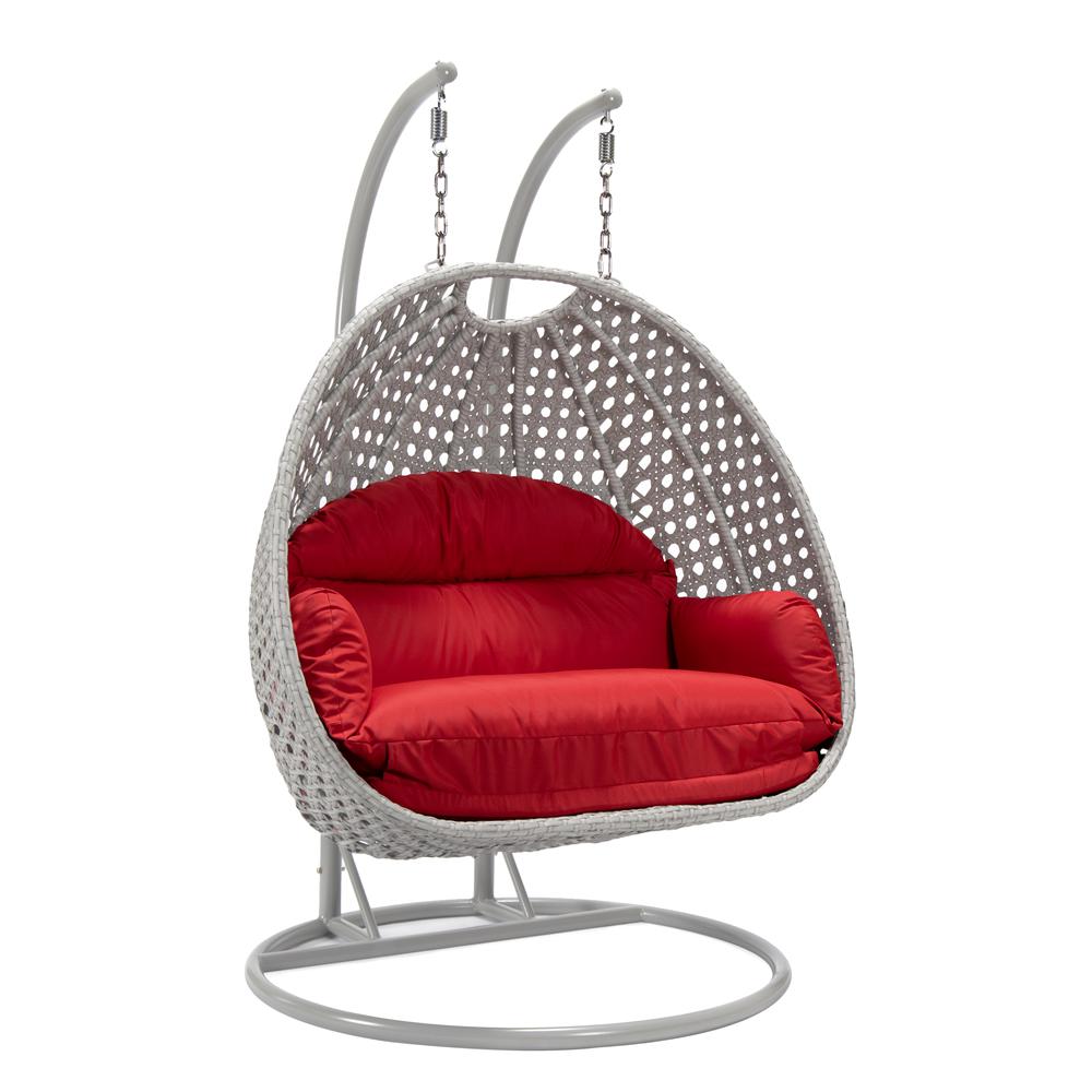 LeisureMod Wicker Hanging 2 person Egg Swing Chair in Red. The main picture.