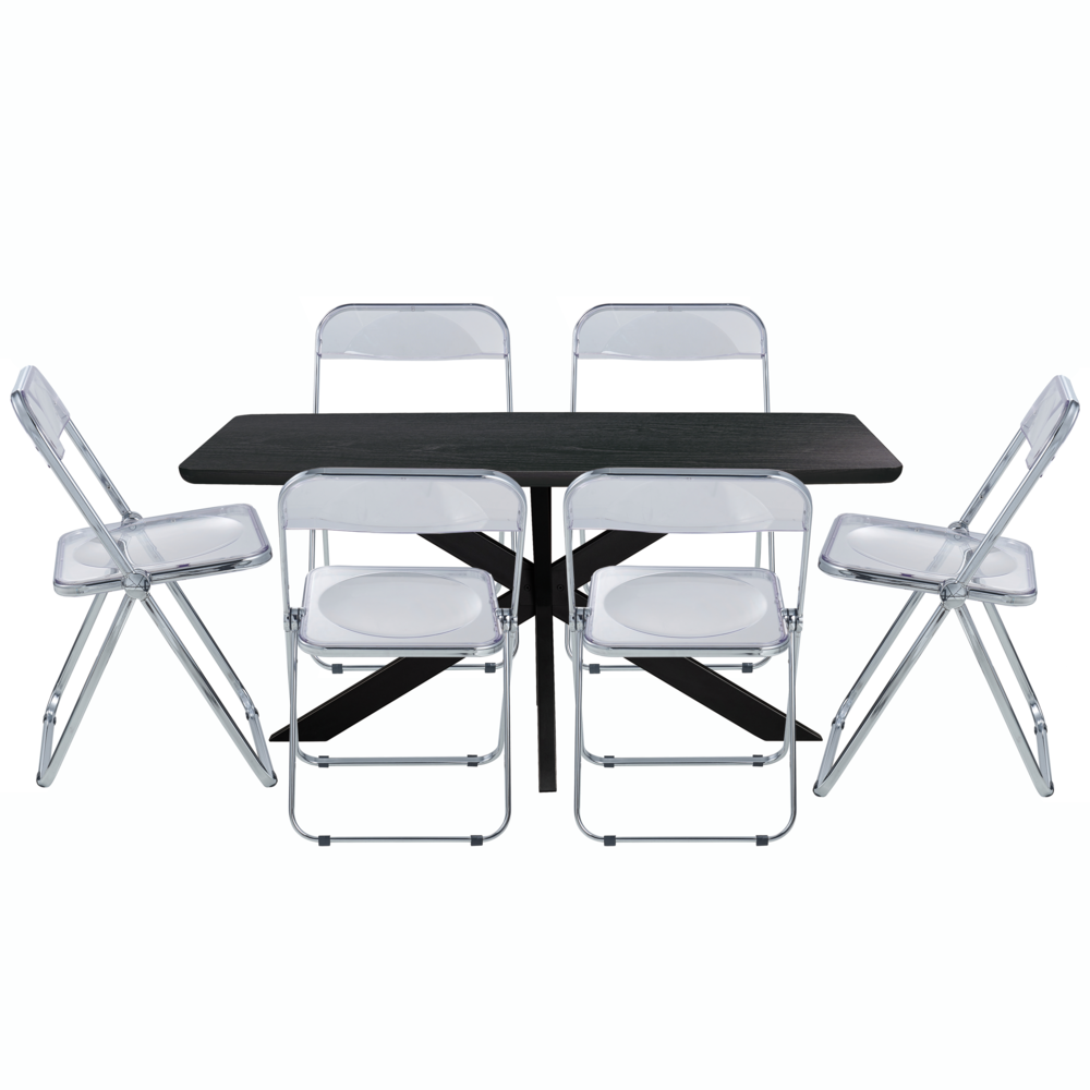 7-Piece Acrylic Folding Dining Chair and Rectangular Dining Table. Picture 2
