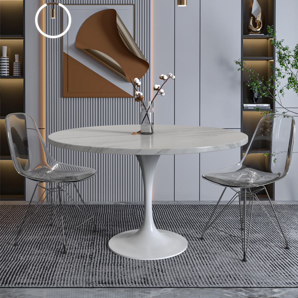 Verve Collection 48 Round Dining Table, White Base with Sintered Stone White Top. Picture 5