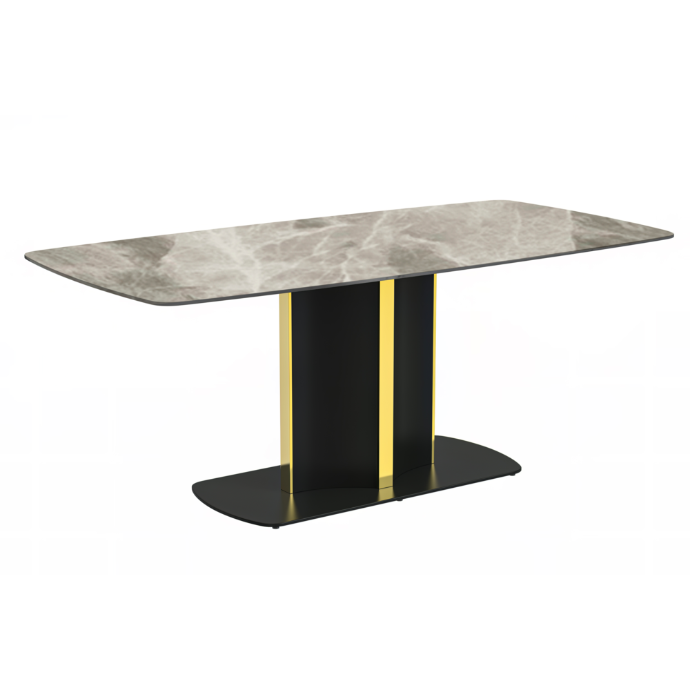 Modern Dining Table Black and Gold Base, With 55 Deep Grey Sintered Stone Top. Picture 4