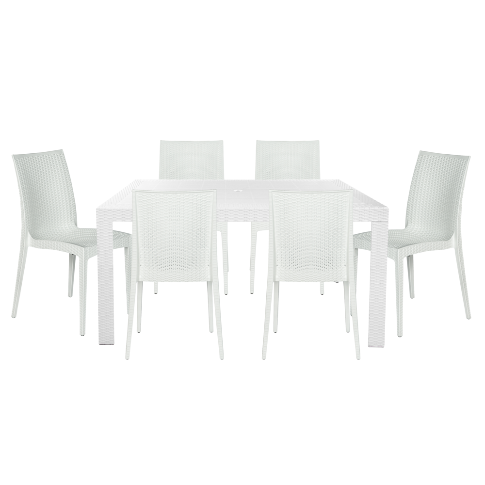 Mace 7-Piece Outdoor Dining Set with Rectangular Table and Stackable Chairs. Picture 1