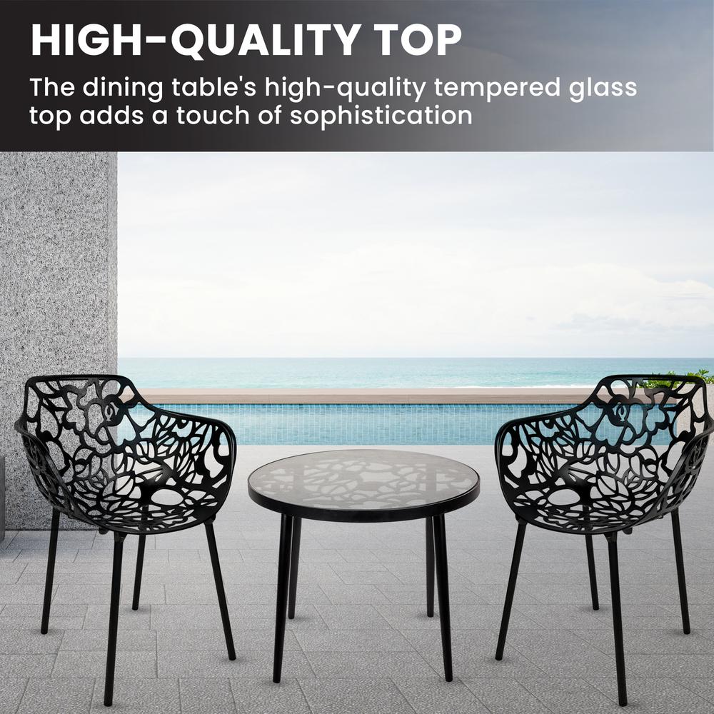 3-Piece Aluminum Outdoor Patio Dining Set with Tempered Glass Top Table. Picture 7
