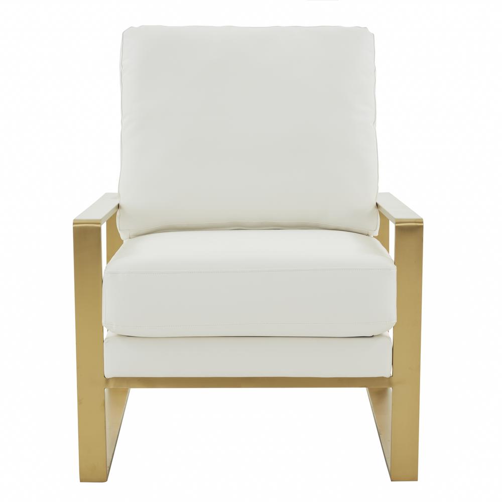 LeisureMod Jefferson Leather Modern Design Accent Armchair With Elegant Gold Frame, White. Picture 5