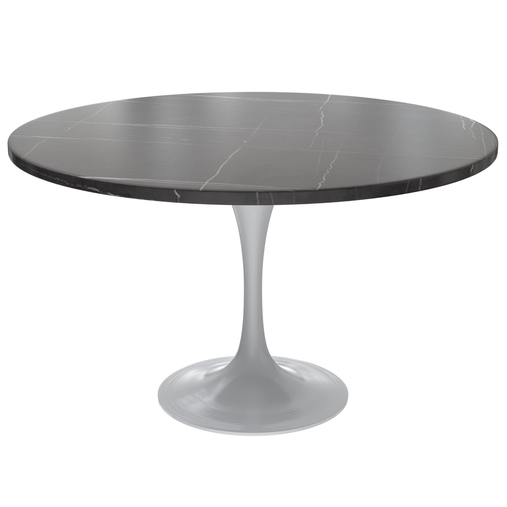 Verve Collection 48 Round Dining Table, White Base with Sintered Stone Black Top. Picture 1