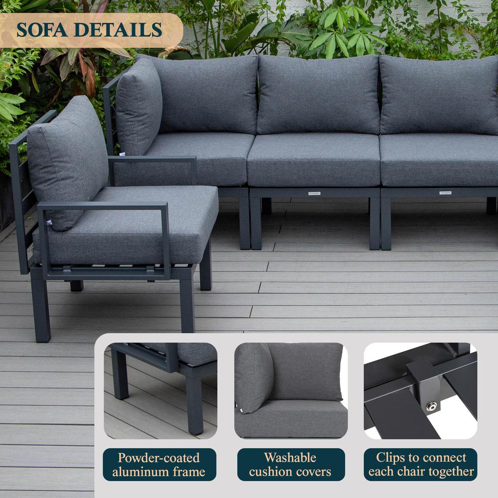 LeisureMod Chelsea 6-Piece Patio Sectional Black Aluminum With Cushions in Black. Picture 34