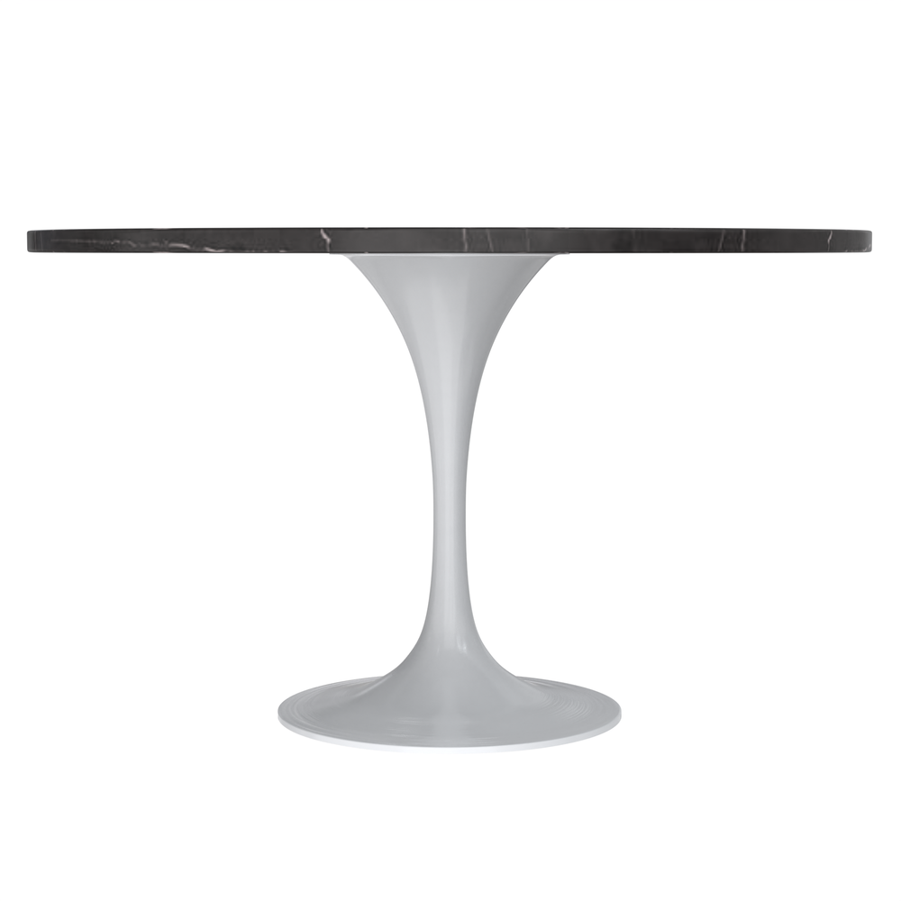 Verve Collection 48 Round Dining Table, White Base with Sintered Stone Black Top. Picture 2