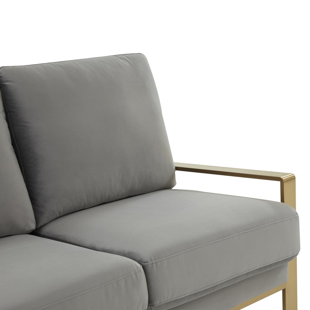 LeisureMod Jefferson Contemporary Modern Design Velvet Sofa With Gold Frame., Light Grey. Picture 7
