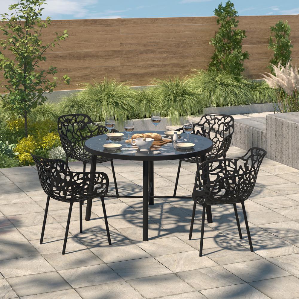 Devon Tree Design Glass Top Aluminum Base Indoor Outdoor Dining Table. Picture 3