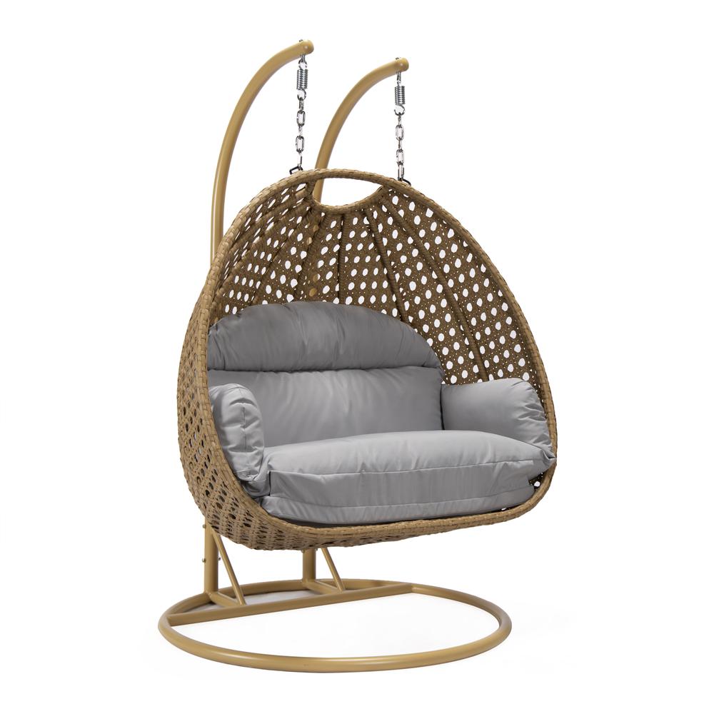 LeisureMod MendozaWicker Hanging 2 person Egg Swing Chair , Light Grey color. Picture 1