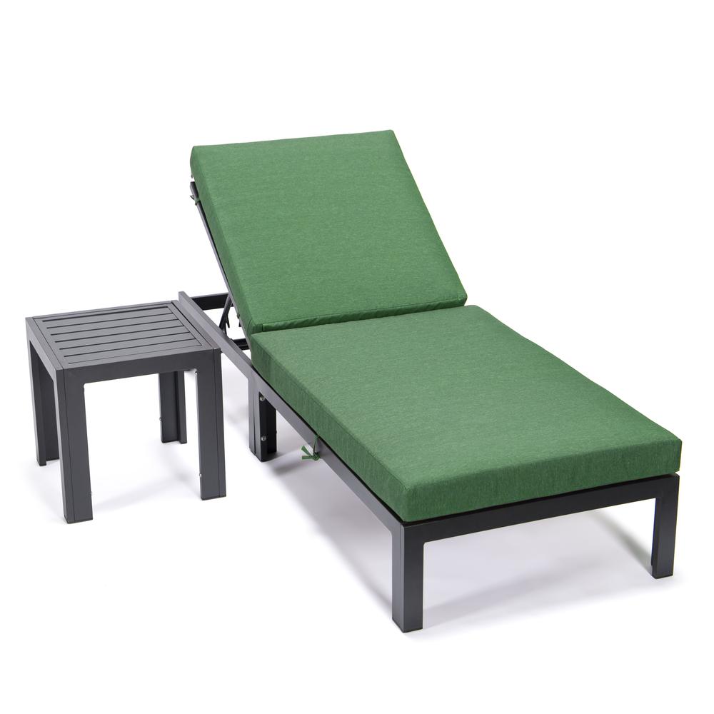 Chelsea Modern Outdoor Chaise Lounge Chair With Side Table & Cushions. Picture 1