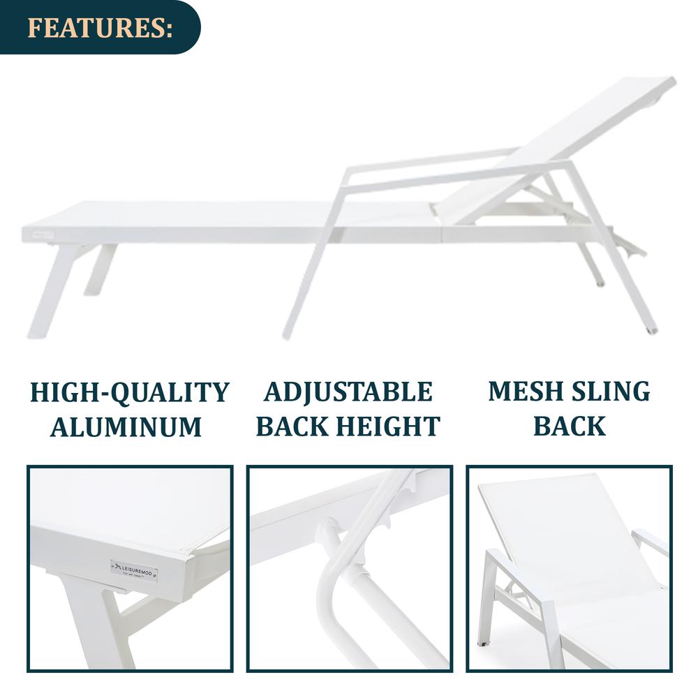 White Aluminum Outdoor Patio Chaise Lounge Chair With Arms. Picture 24
