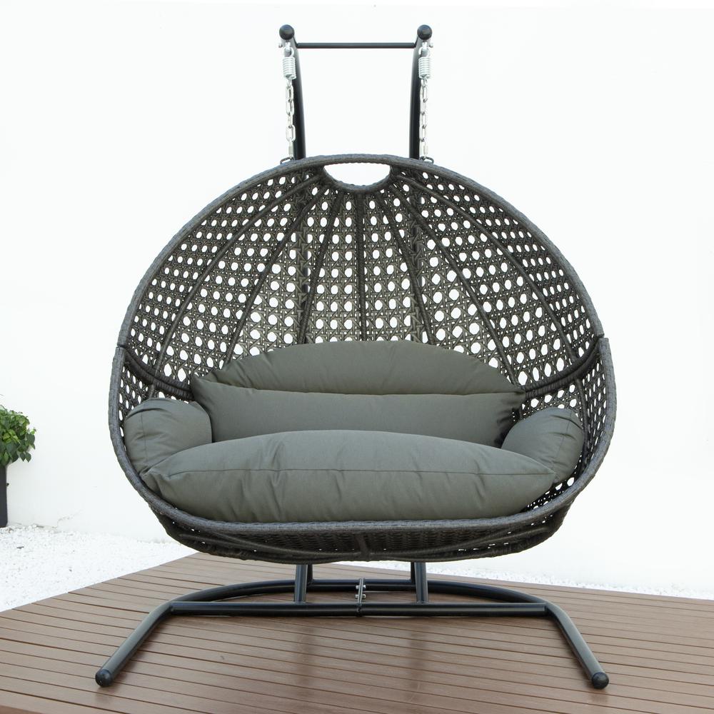 LeisureMod Wicker Hanging Double Egg Swing Chair  EKDCH-57DGR. Picture 1