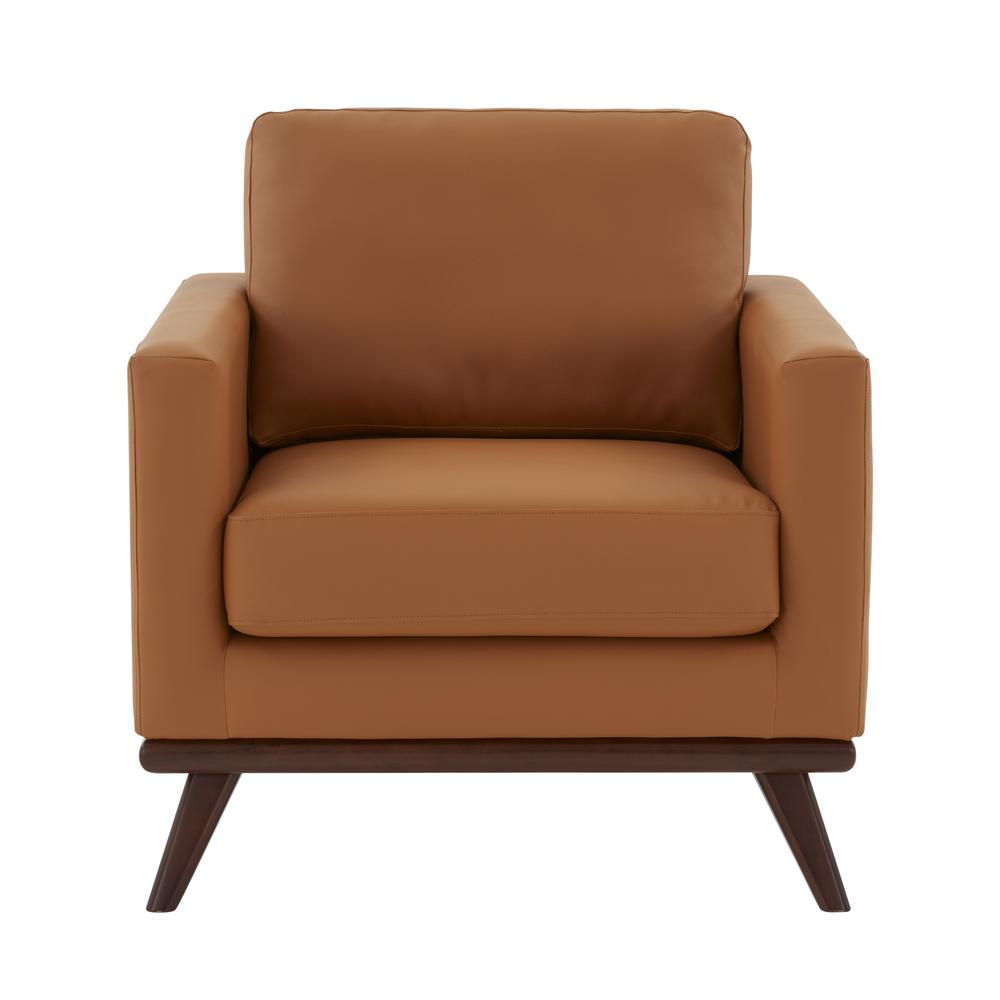 LeisureMod Chester Modern Leather Accent Arm Chair With Birch Wood Base, Cognac Tan. Picture 4