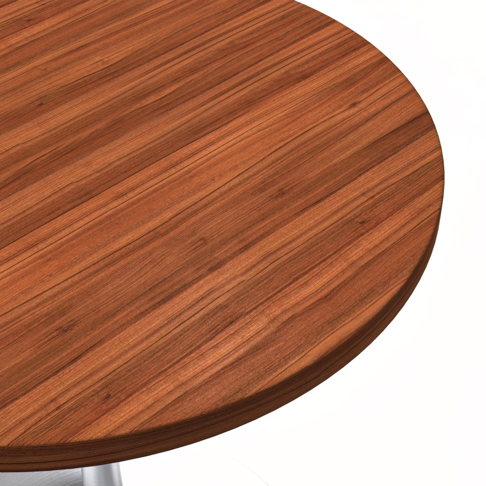 Verve 27" Round Dining Table, Brushed Chrome Base with Cognac Brown MDF Top. Picture 7