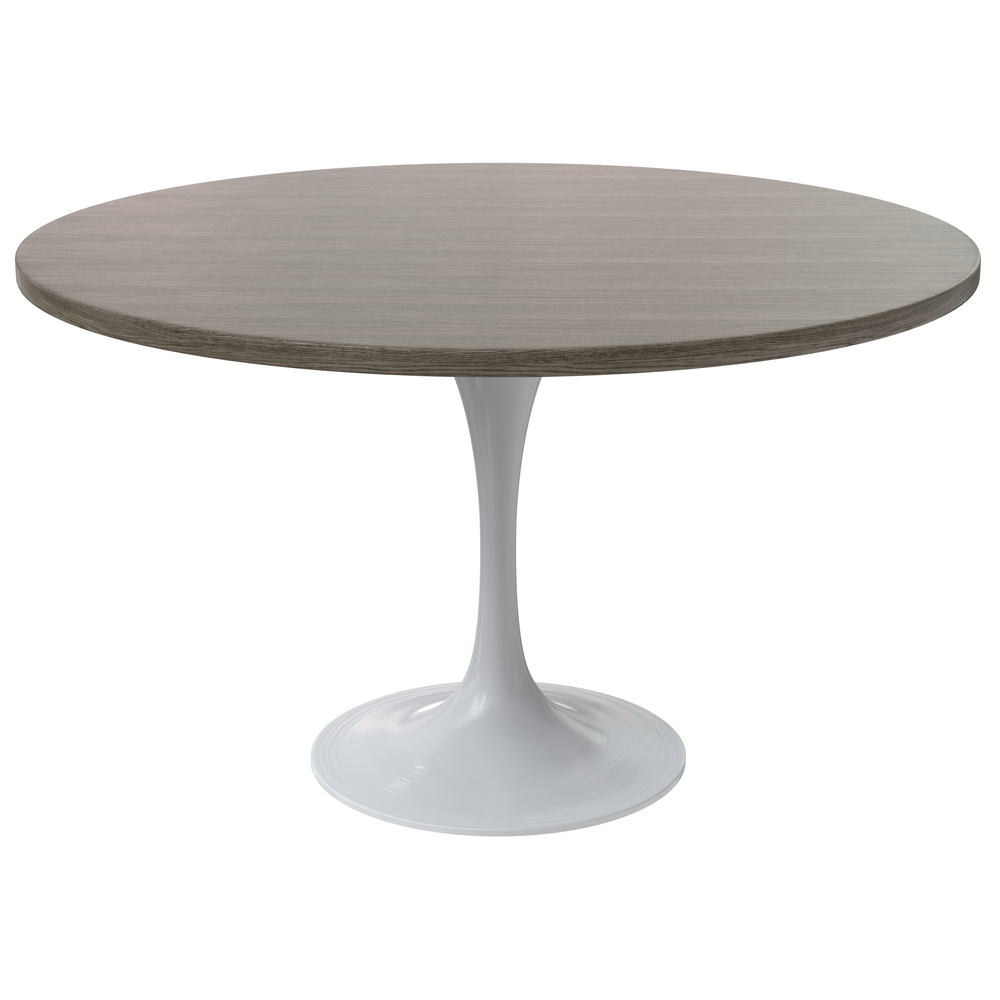 Verve 48 Round Dining Table, White Base with Dark Maple MDF Top. Picture 1