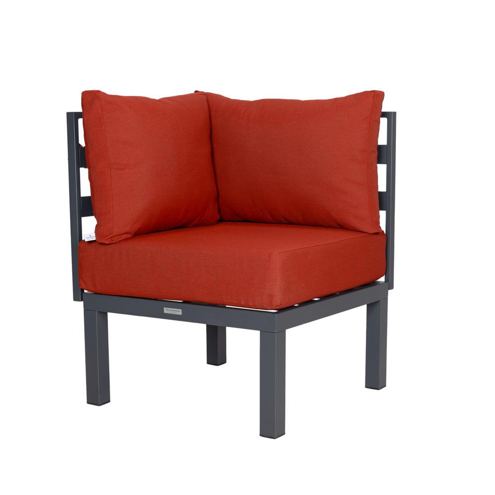 LeisureMod Chelsea 6-Piece Patio Sectional Black Aluminum With Cushions in Red. Picture 20