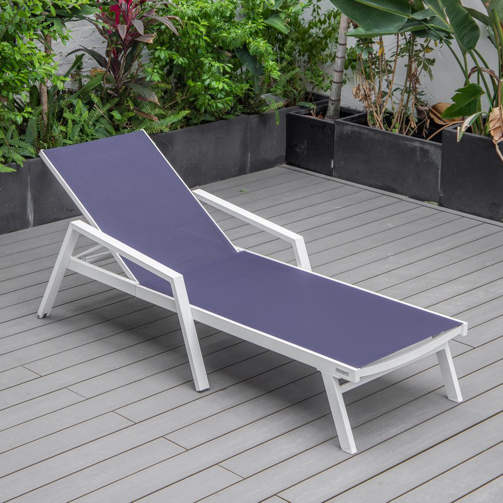 White Aluminum Outdoor Patio Chaise Lounge Chair With Arms. Picture 23