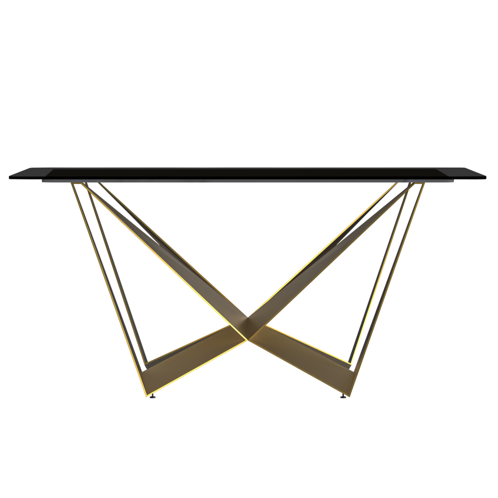 Modern Dining Table with a 55" Rectangular Top and Gold Steel Base. Picture 1