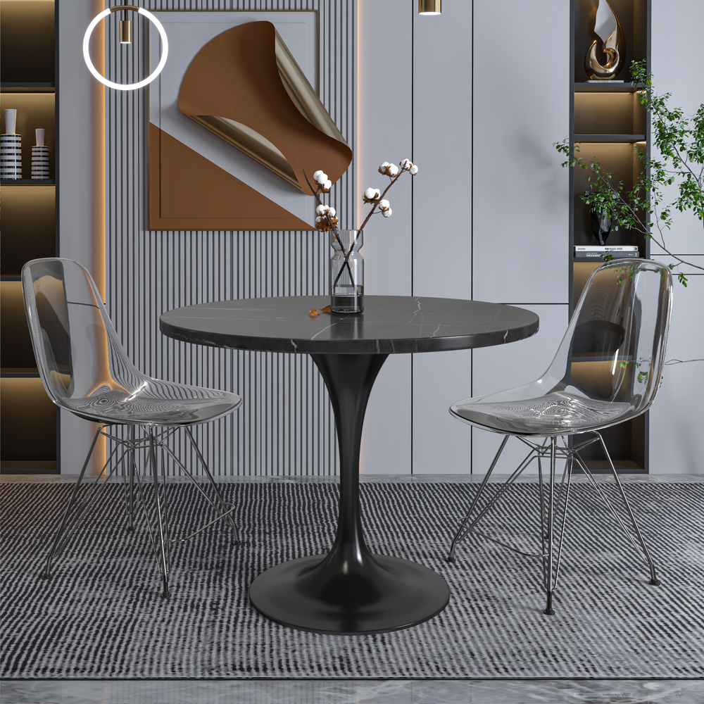 Verve 36 Round Dining Table, Black Base with Sintered Stone Black Top. Picture 7