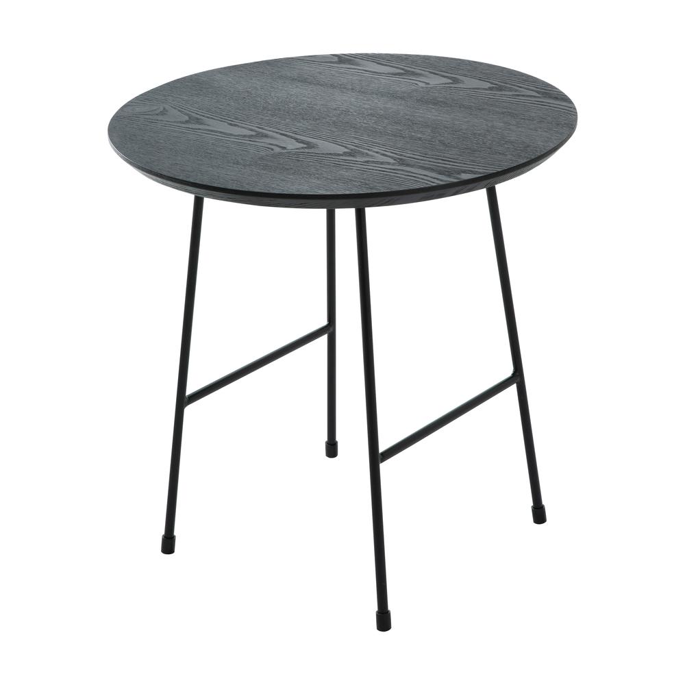 Rossmore Mid Century Modern Round Side Table With Black Steel Frame. Picture 1