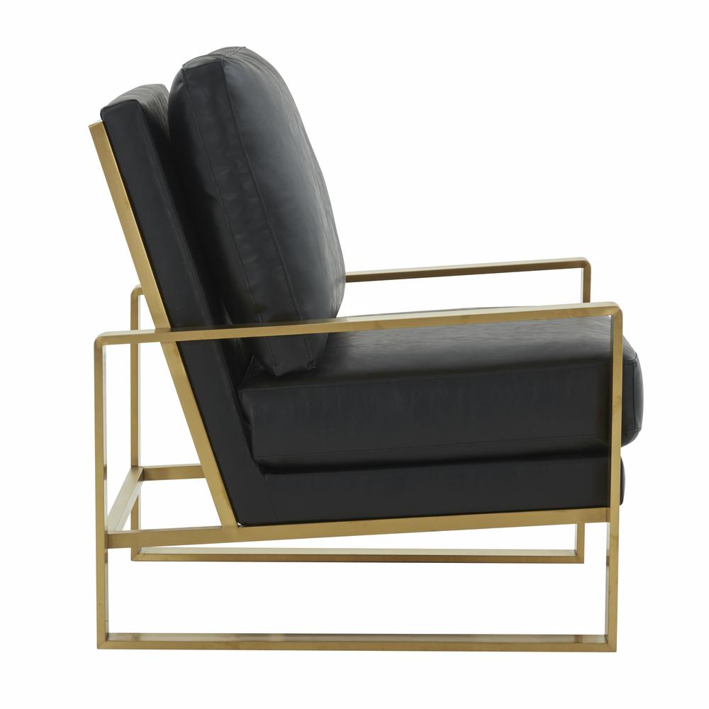 LeisureMod Jefferson Leather Modern Design Accent Armchair With Elegant Gold Frame, Black. Picture 4