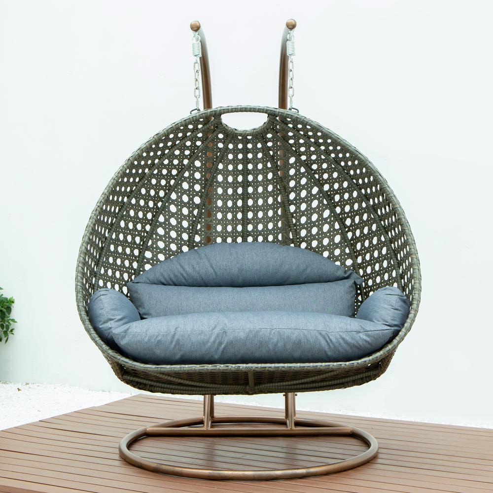 Beige Wicker Hanging 2 person Egg Swing Chair. Picture 4
