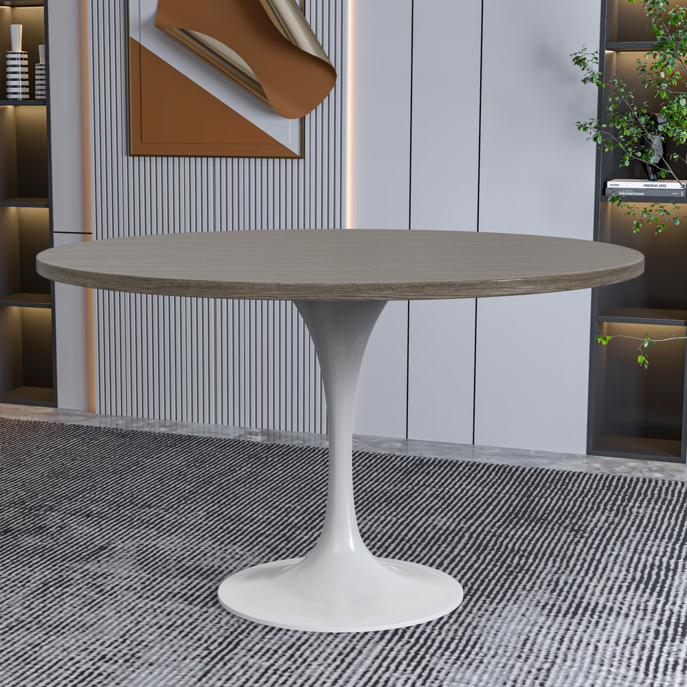 Verve 48 Round Dining Table, White Base with Dark Maple MDF Top. Picture 5