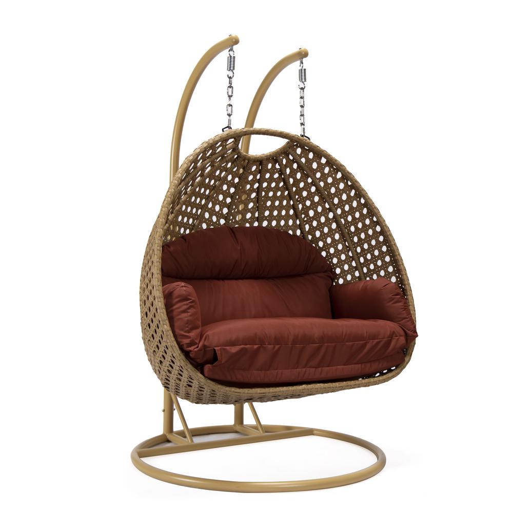 LeisureMod MendozaWicker Hanging 2 person Egg Swing Chair , Cherry color. Picture 1