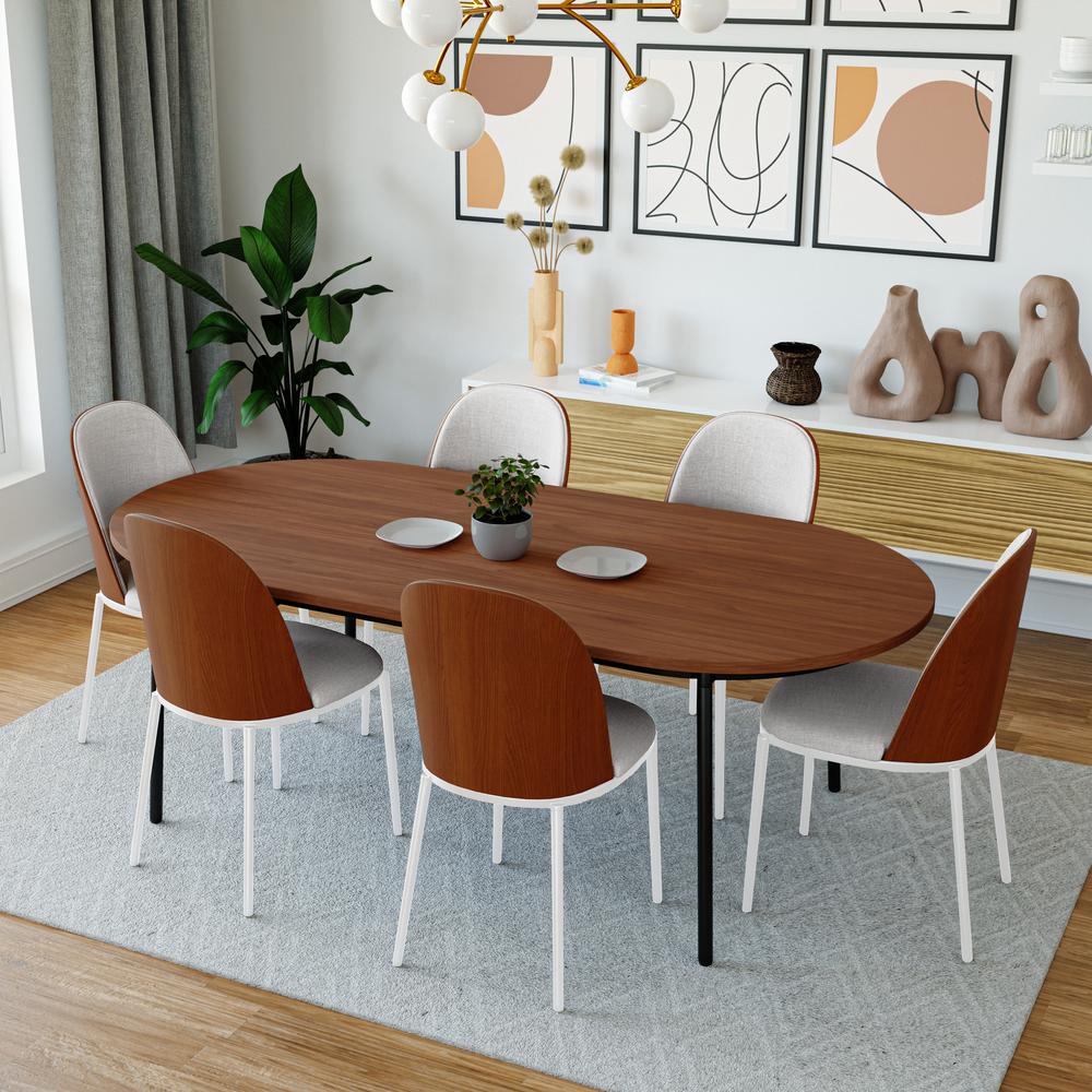 Dining Side Chair with Leather Seat and White Powder-Coated Steel Frame. Picture 9