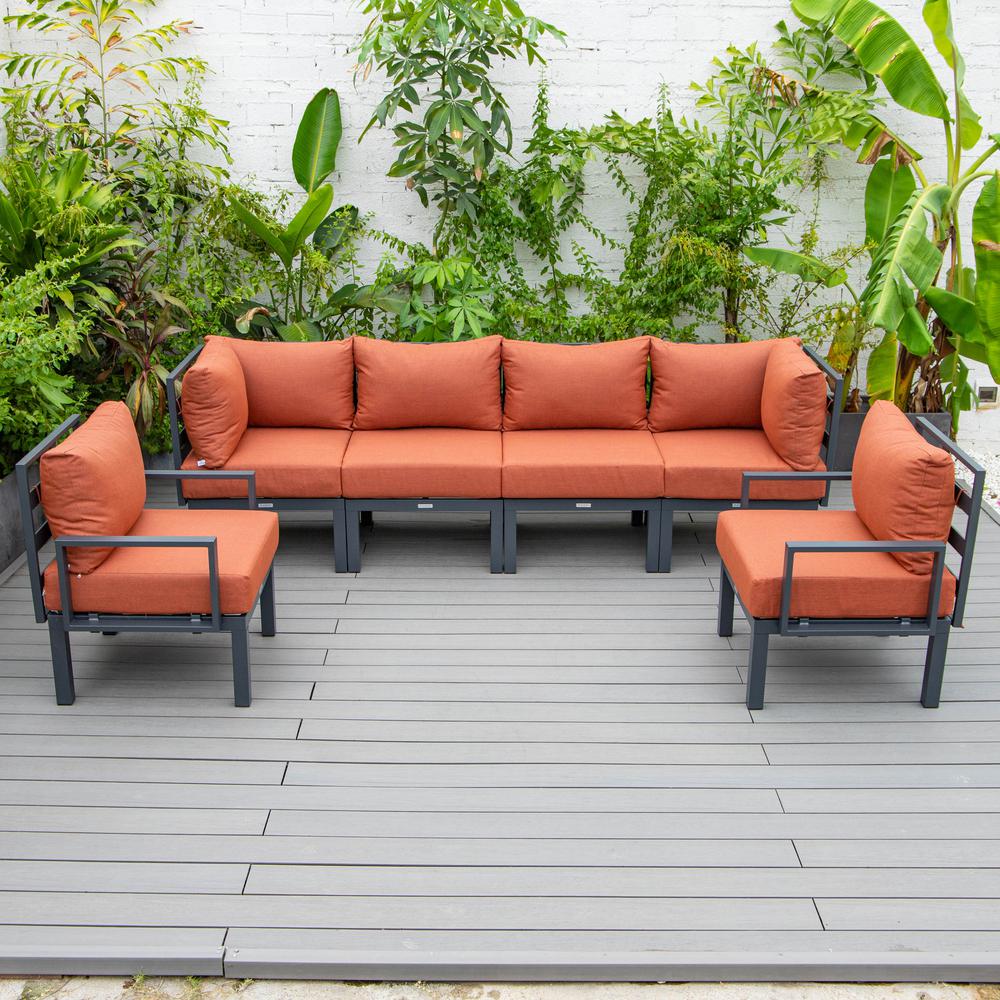 LeisureMod Chelsea 6-Piece Patio Sectional Black Aluminum With Cushions in Orange. Picture 4