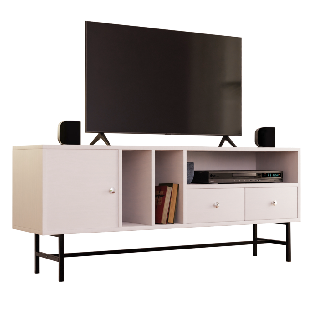 Rectangular TV Stand with Enclosed Storage and Powder Coated Iron Legs. Picture 2