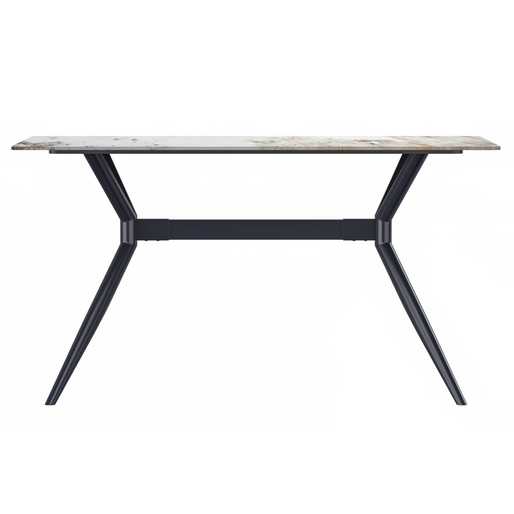 Black Stainless Steel Dining Table 55 With White Grey Sintered Stone Top. Picture 2