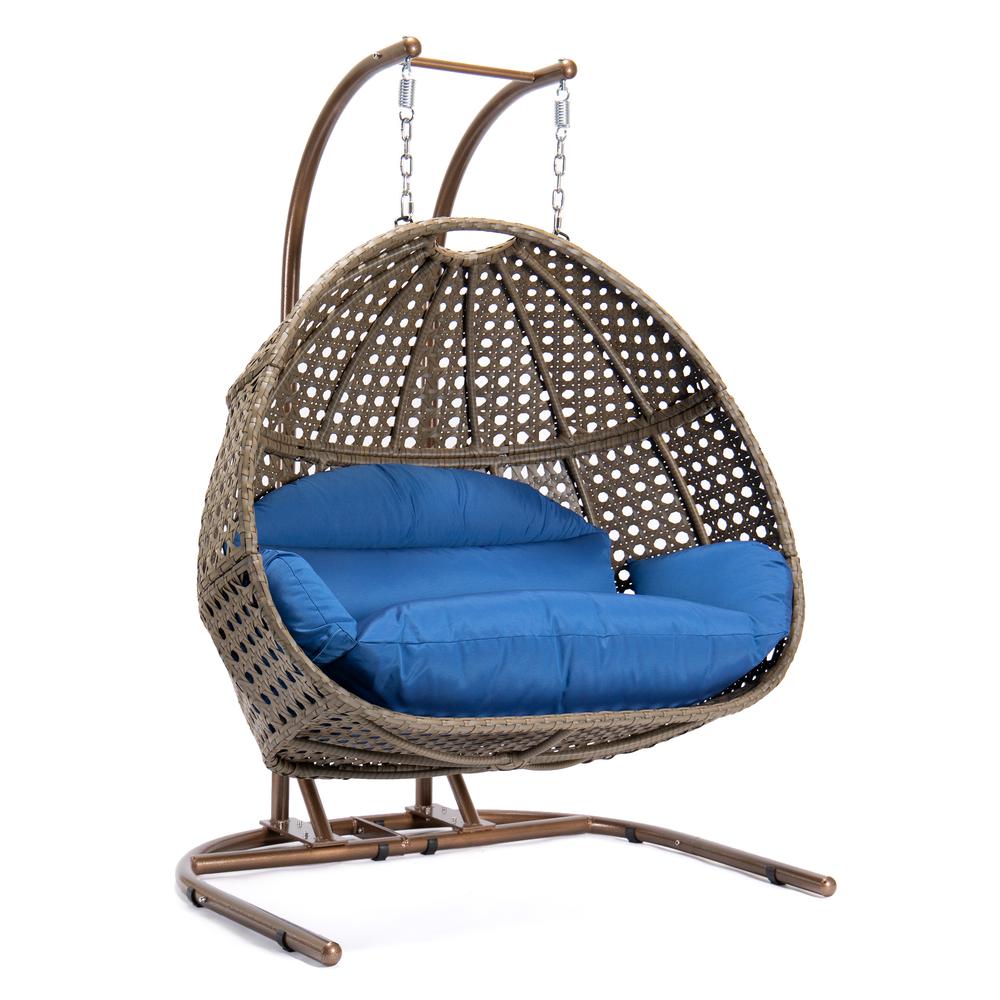LeisureMod Wicker Hanging Double Egg Swing Chair  EKDBG-57BU. Picture 4