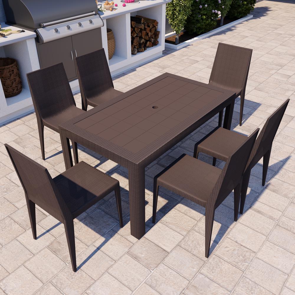 Mace 7-Piece Outdoor Dining Set with Rectangular Table and Stackable Chairs. Picture 16