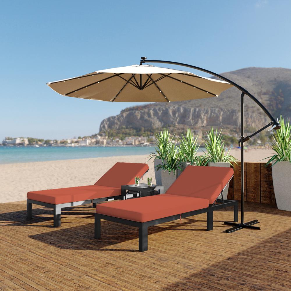 LeisureMod Chelsea Modern Outdoor Chaise Lounge Chair Set of 2 With Side Table & Cushions - Orange. The main picture.