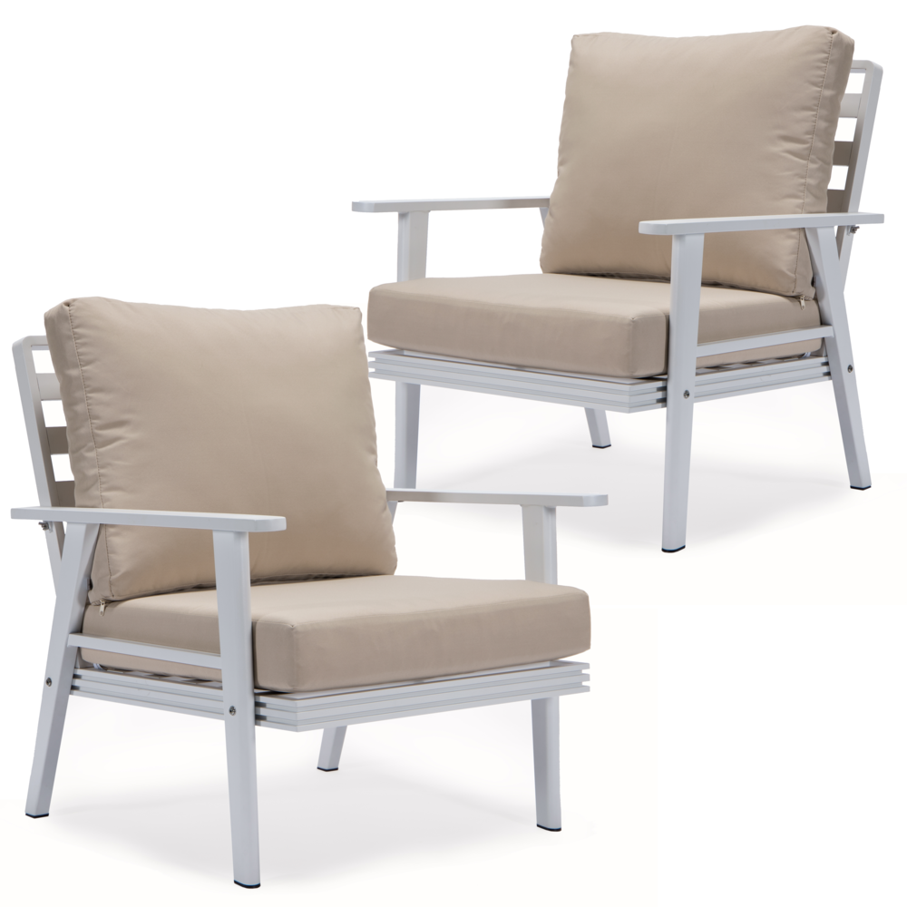 Walbrooke Outdoor Patio White Aluminum Armchairs With Cushions Set Of 2. Picture 1