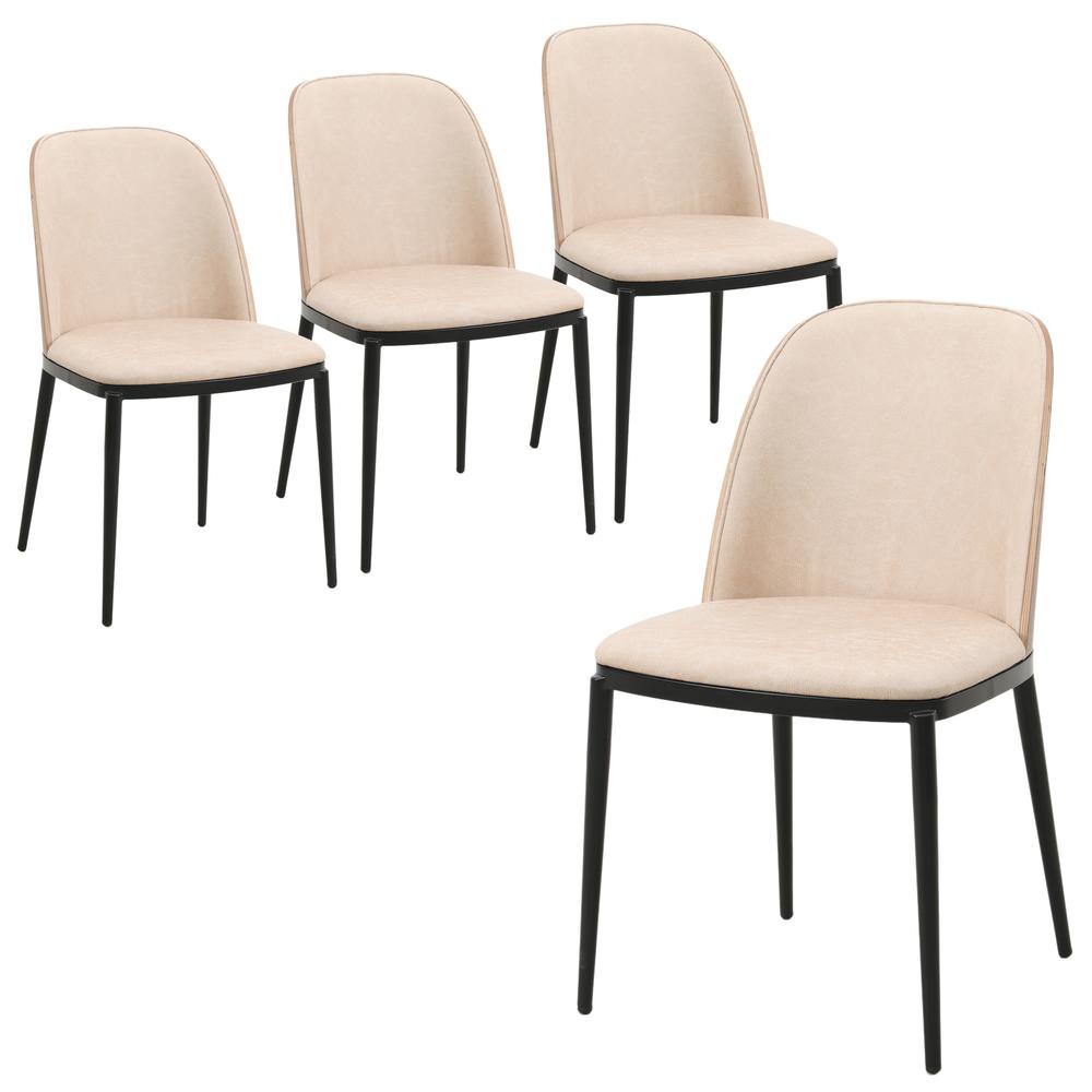Dining Side Chair with Leather Seat and Steel Frame Set of 4. Picture 1