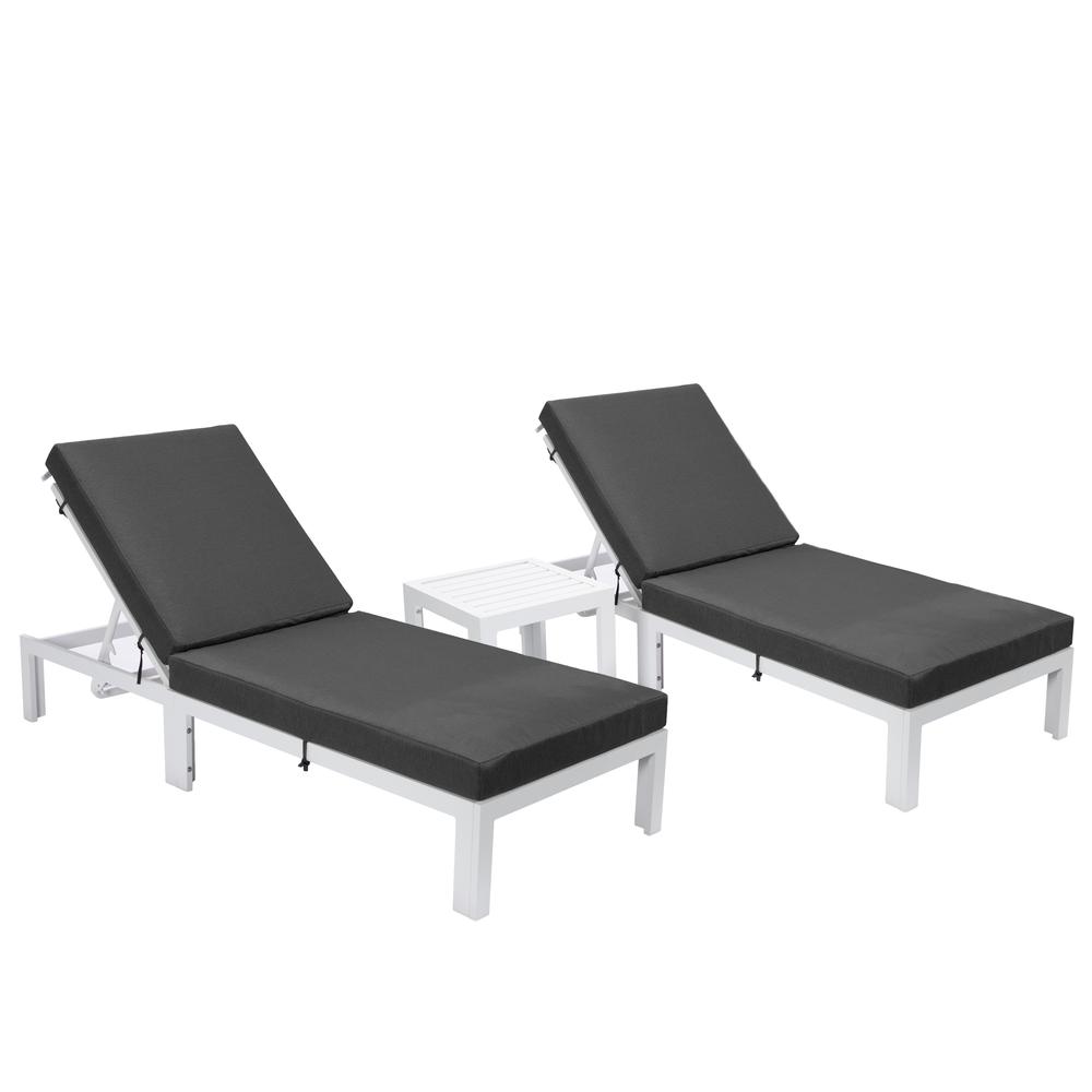 Outdoor White Chaise Lounge Chair Set of 2 With Side Table & Cushions. Picture 1