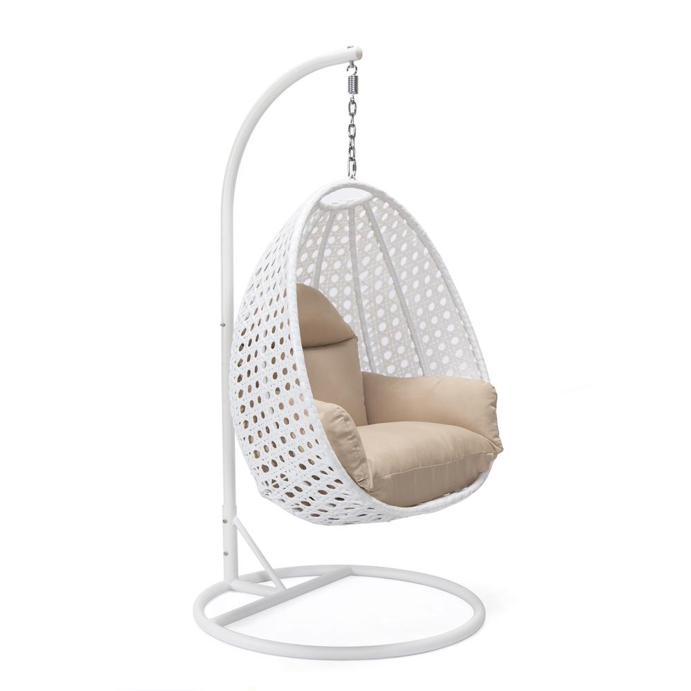 LeisureMod Wicker Hanging Egg Swing Chair, Beige color. The main picture.