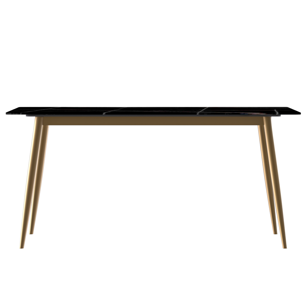 Modern Dining Table Brushed Gold Base, With 71 Black/Gold Sintered Stone Top. Picture 3