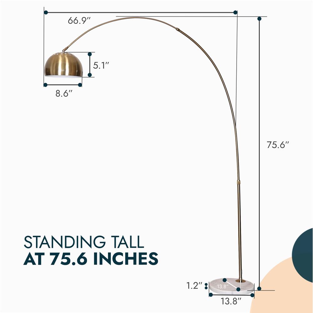 Arched Floor Lamp 75.6" Height with White Round Marble Base. Picture 10
