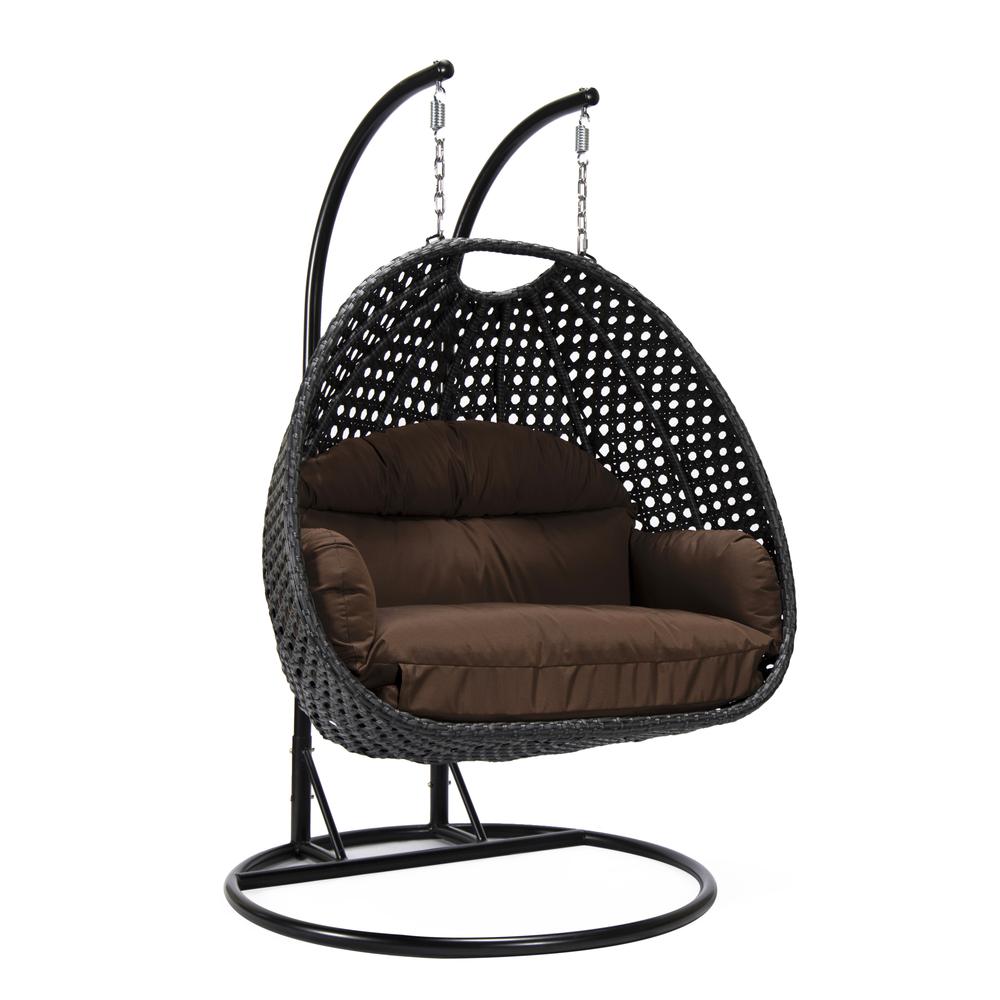 LeisureMod MendozaWicker Hanging 2 person Egg Swing Chair in Brown. Picture 1
