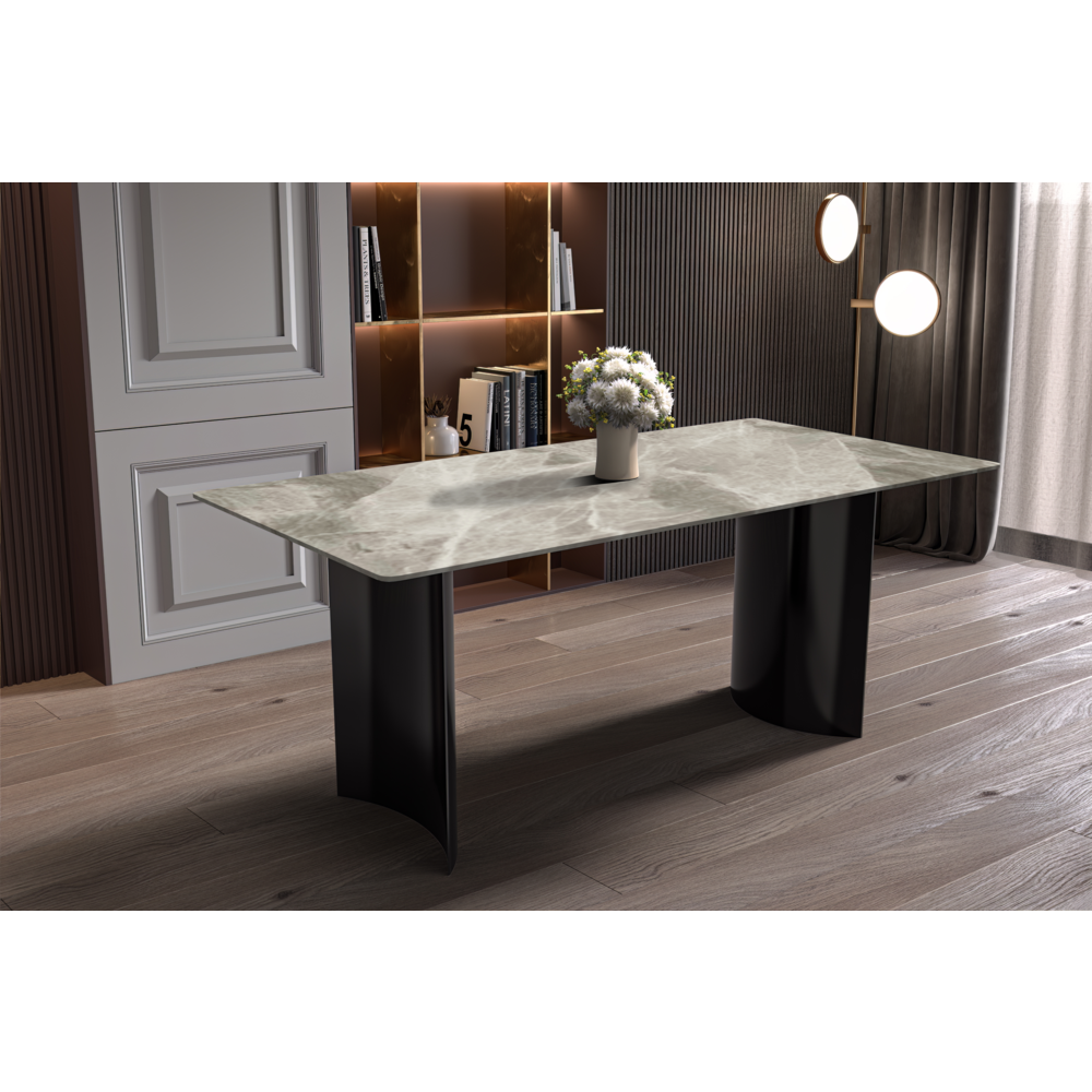 Dining Table Black Stainless Steel Base, With 55 Deep Grey Sintered Stone Top. Picture 6