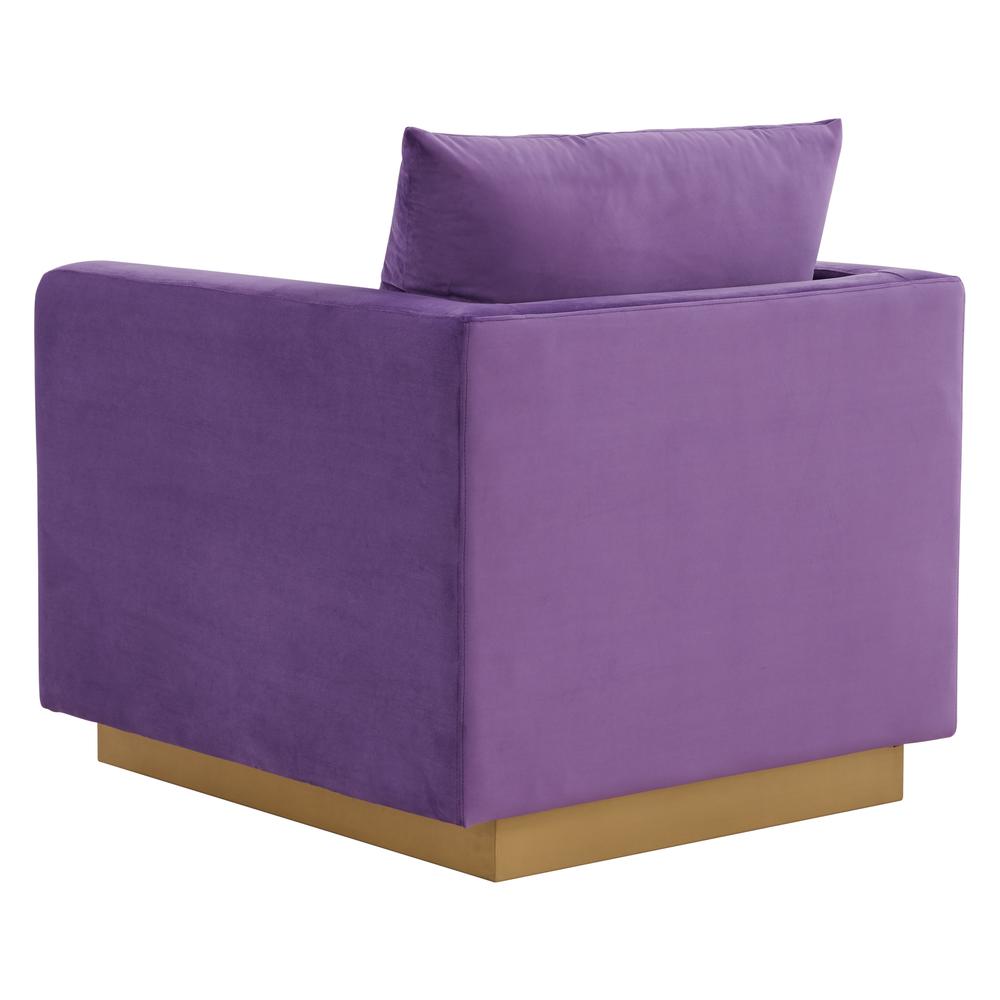 LeisureMod Nervo Velvet Accent Armchair With Gold Frame, Purple. Picture 4