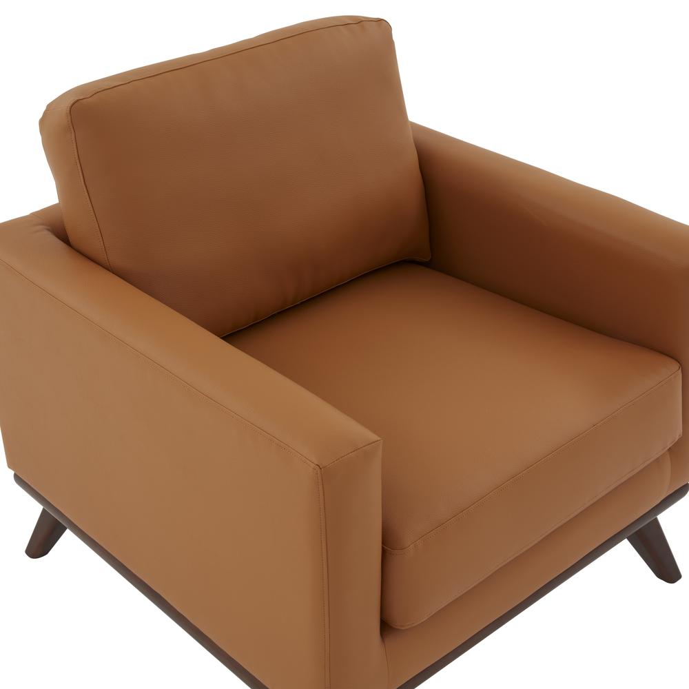 LeisureMod Chester Modern Leather Accent Arm Chair With Birch Wood Base, Cognac Tan. Picture 6