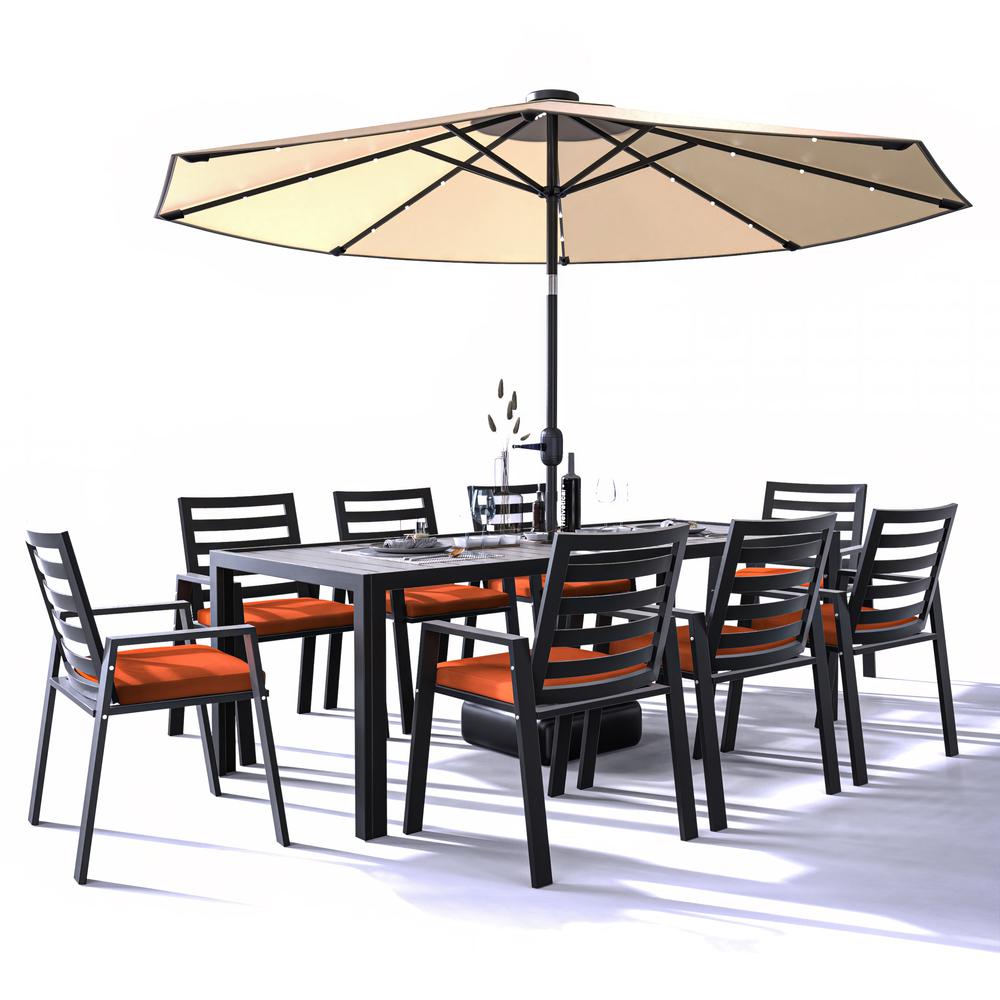 Chelsea Aluminum Outdoor Dining Table 87 With 8 Chairs and Cherry Cushions. Picture 10