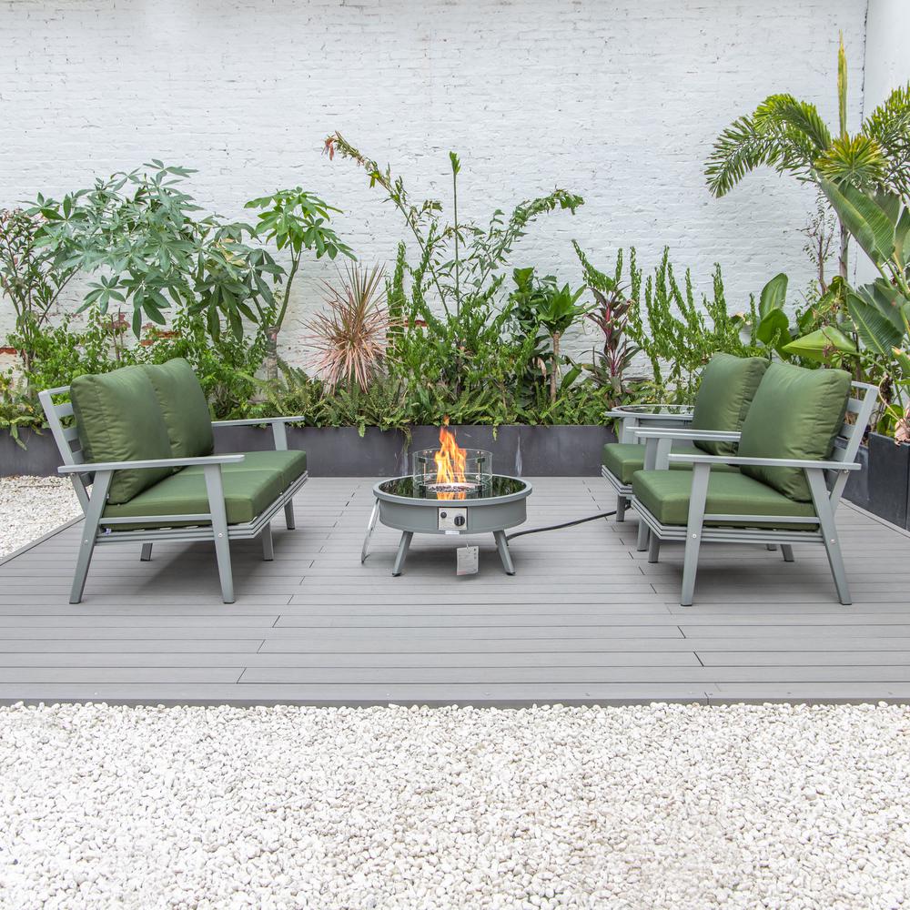 LeisureMod Walbrooke Modern Grey Patio Conversation With Round Fire Pit & Tank Holder, Green. Picture 9