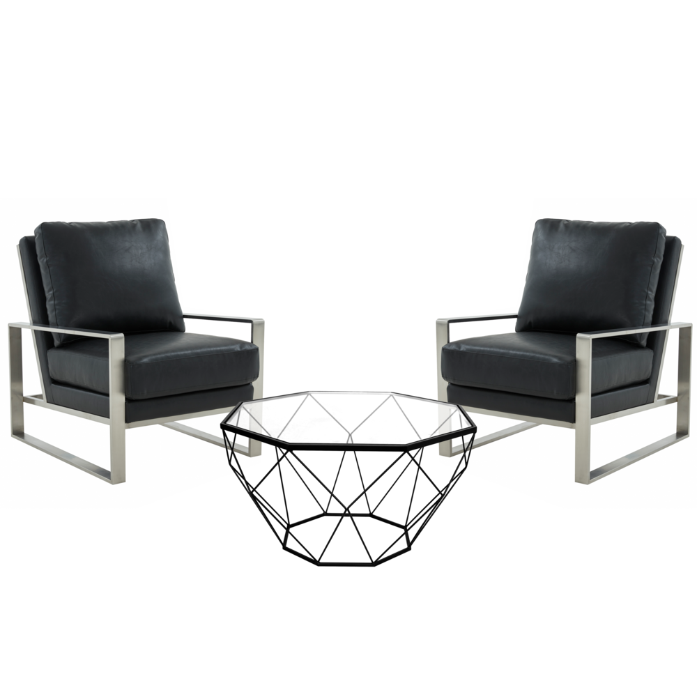 Leather Armchair with Silver Frame and Large Octagon Coffee Table. Picture 1