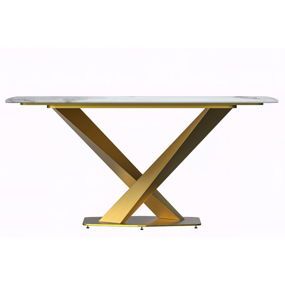 Modern Dining Table Gold Base, With 55" Medium Grey Sintered Stone Top. Picture 3